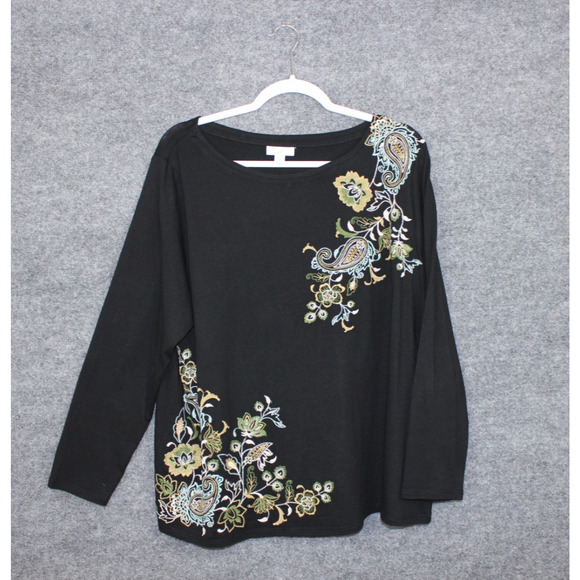 J. Jill Tops - J JILL Embroidered Top Women's Size XL Petite Black Floral Paisley Long Sleeve